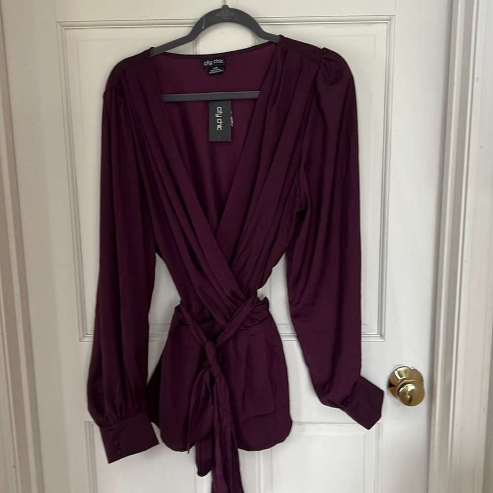 City chic faux wrap blouse